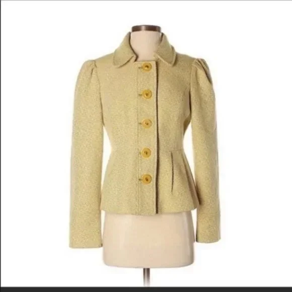 Tabitha Anthropologie Yellow & White Tweed Blazer.  SZ 2 - Picture 3 of 4